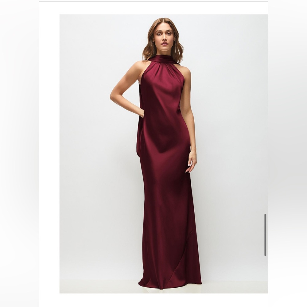 Halter-Neck Burgundy Maxi Dress - Evening Gown